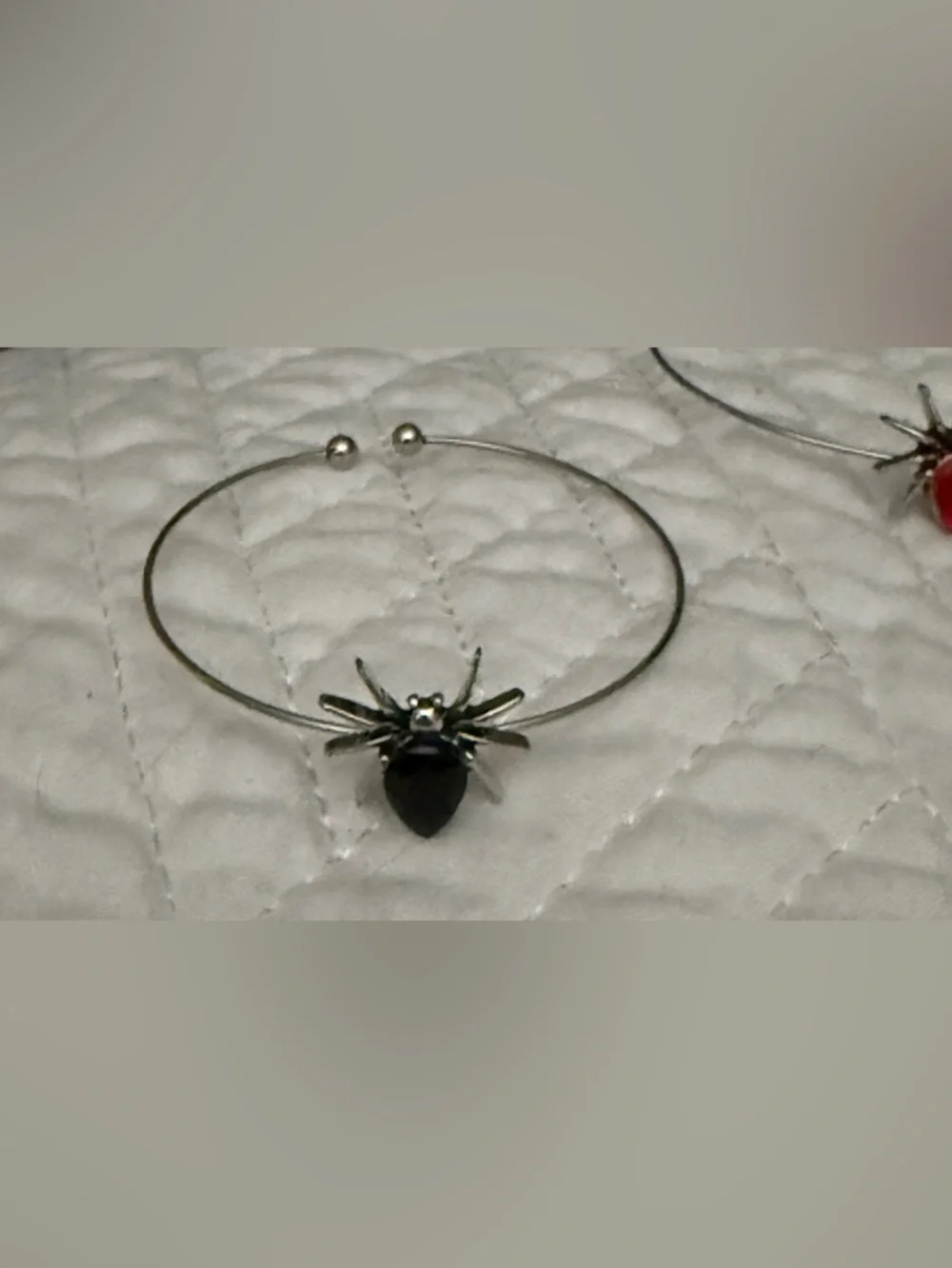 Silver Hoop Bracelet with Red or Black Spider Charm - Kids Jewelry